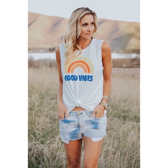 youdivine collection Tops - 🆕 White Good Vibes Sleeveless Tank Top